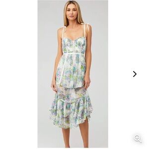 For Love & Lemons Floral Corset Midi Dress